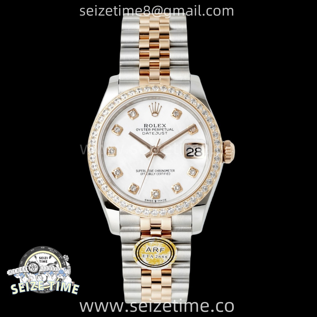 DateJust 31 SS/RG ARF 1:1 Best Edition White MOP Diamonds Dial Diamonds Bezel on Jubilee Bracelet ETA2688