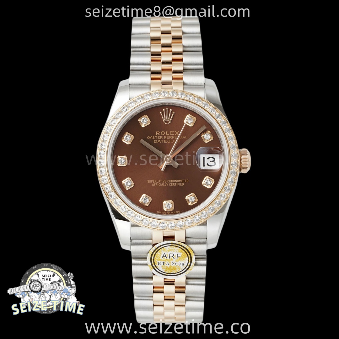 DateJust 31 SS/RG ARF 1:1 Best Edition Brown Diamonds Dial Diamonds Bezel on Jubilee Bracelet ETA2688