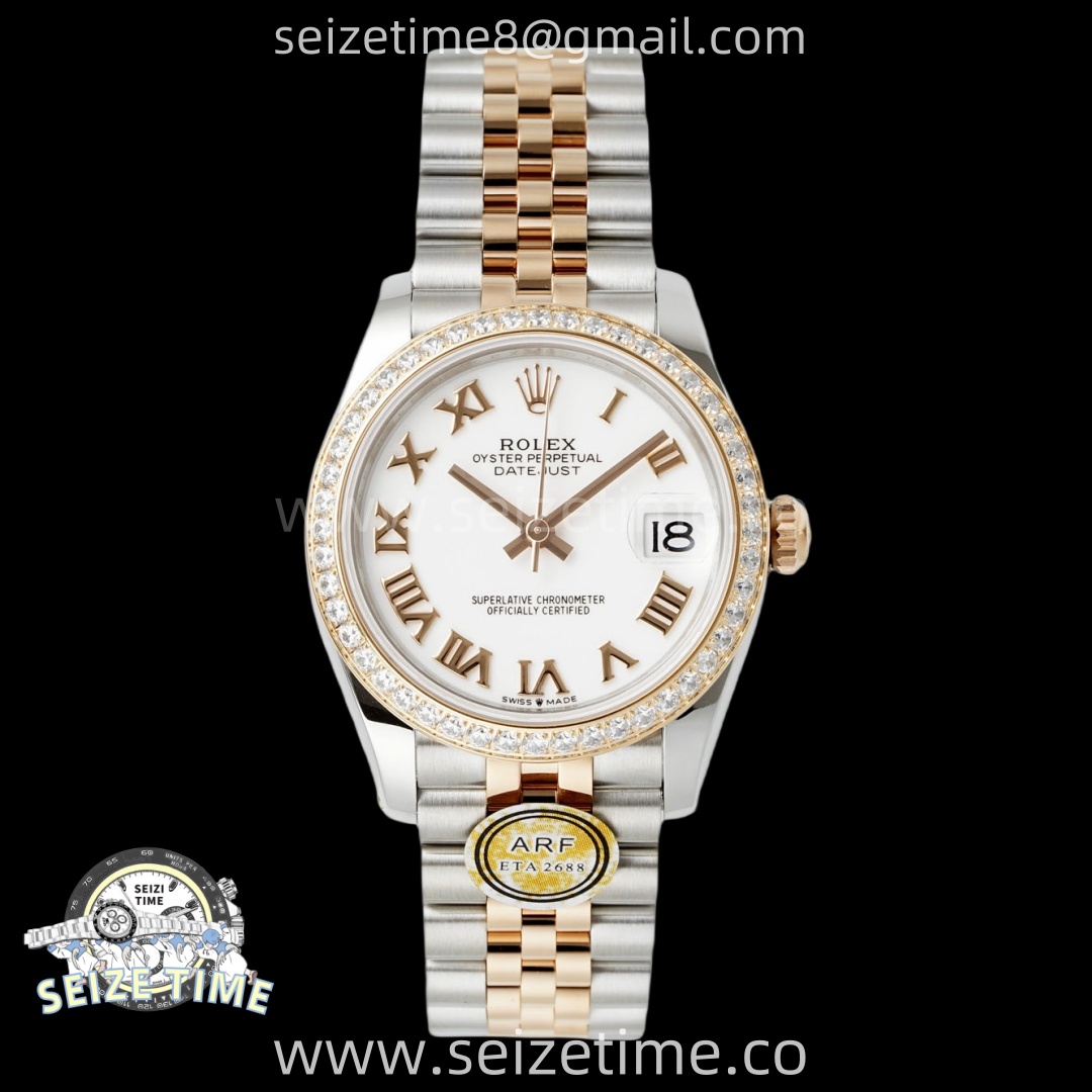 DateJust 31 SS/RG ARF 1:1 Best Edition White Roman Dial Diamonds Bezel on Jubilee Bracelet ETA2688