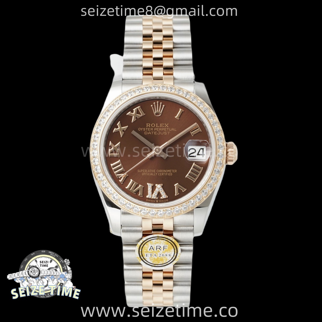 DateJust 31 SS/RG ARF 1:1 Best Edition Brown Roman Dial Diamonds Bezel on Jubilee Bracelet ETA2688