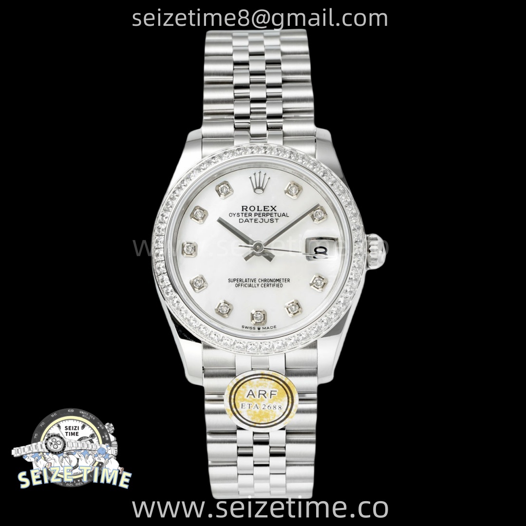 DateJust 31 SS ARF 1:1 Best Edition White MOP Diamonds Dial Diamonds Bezel on Jubilee Bracelet ETA2688