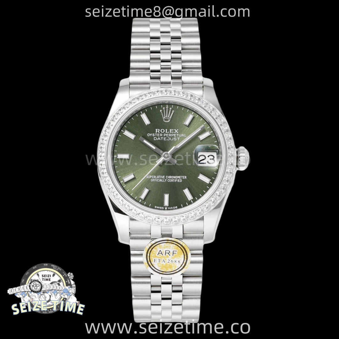 DateJust 31 SS ARF 1:1 Best Edition Green Stick Dial Diamonds Bezel on Jubilee Bracelet ETA2688