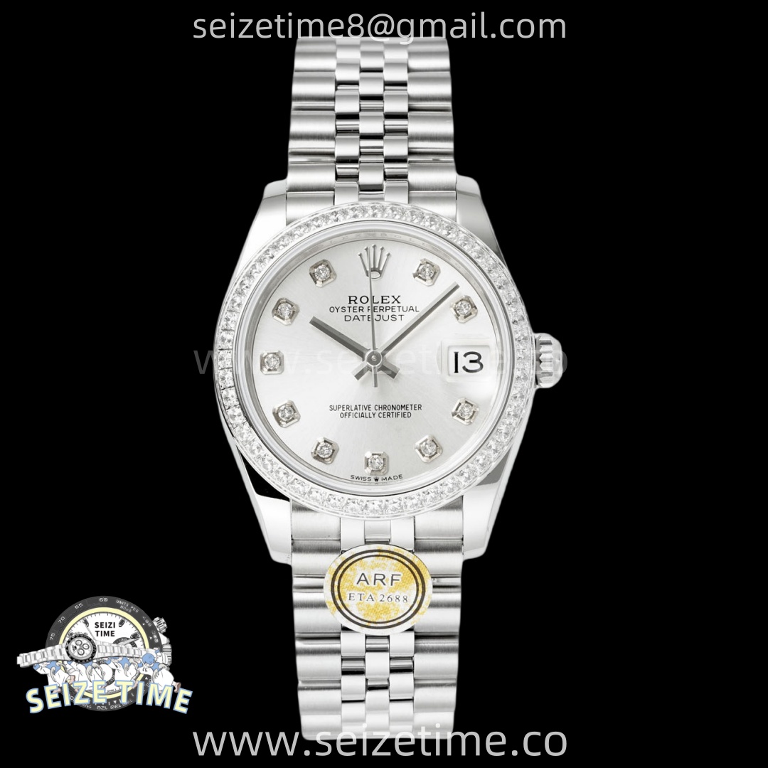 DateJust 31 SS ARF 1:1 Best Edition Silver Diamonds Dial Diamonds Bezel on Jubilee Bracelet ETA2688