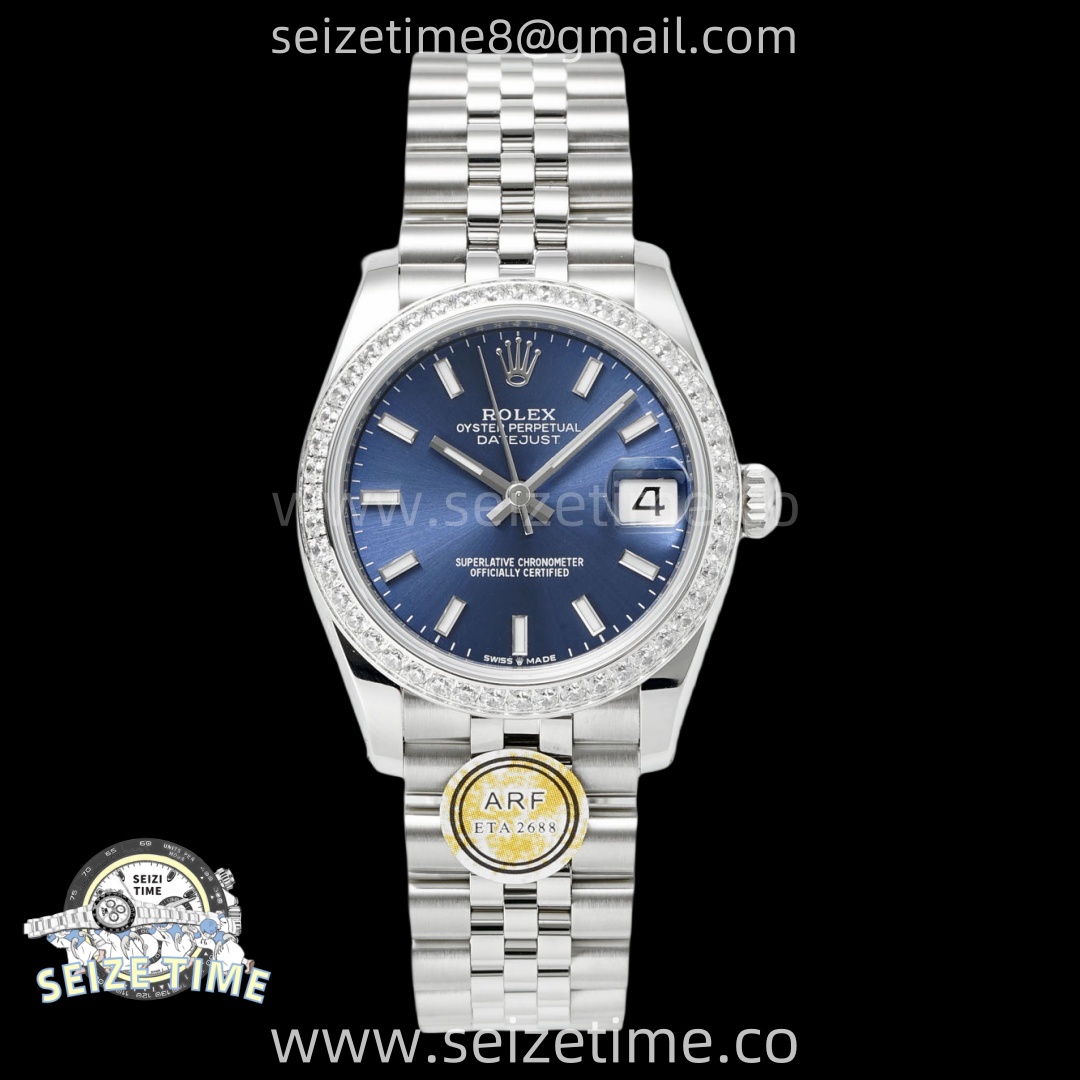 DateJust 31 SS ARF 1:1 Best Edition Blue Stick Dial Diamonds Bezel on Jubilee Bracelet ETA2688