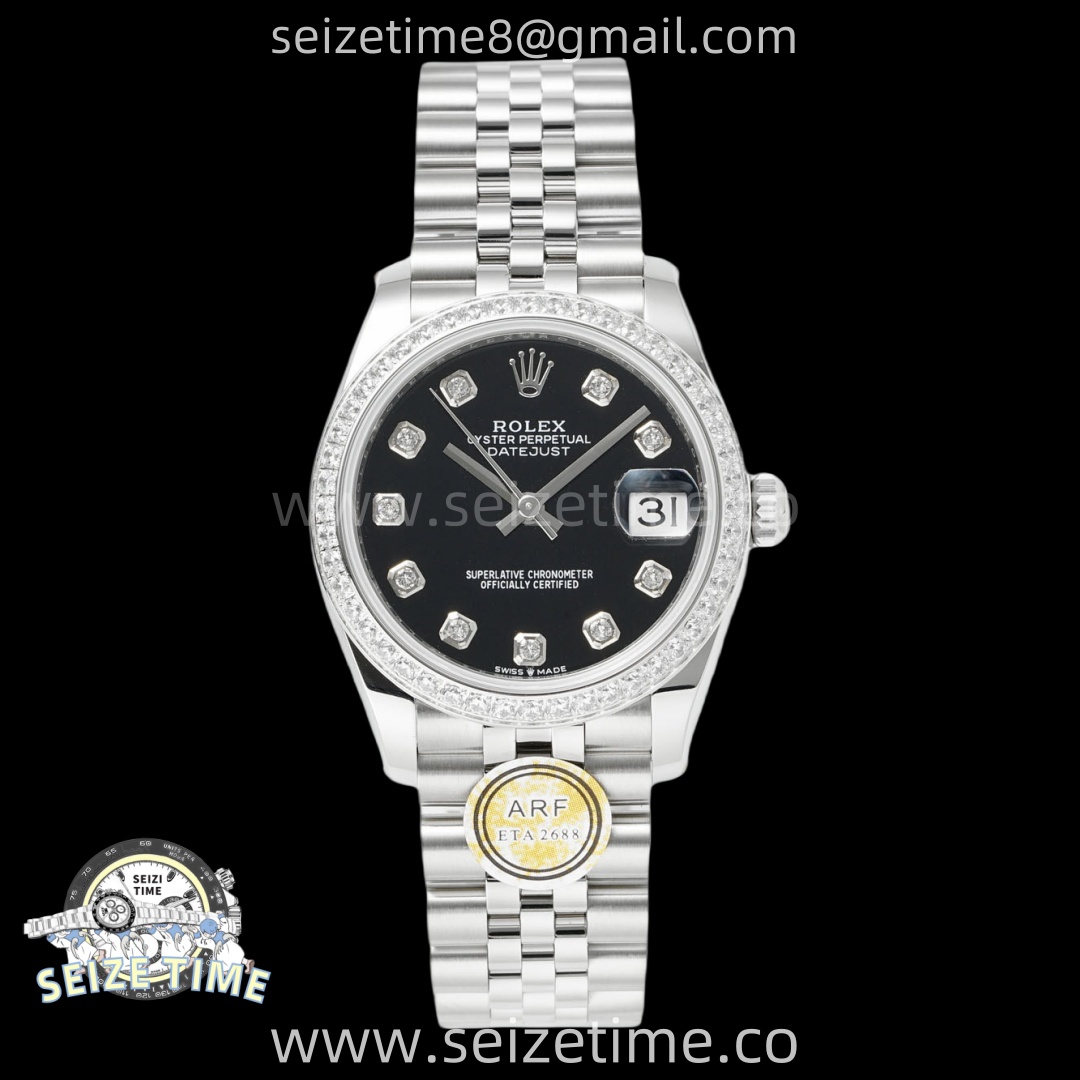 DateJust 31 SS ARF 1:1 Best Edition Black Diamonds Dial Diamonds Bezel on Jubilee Bracelet ETA2688