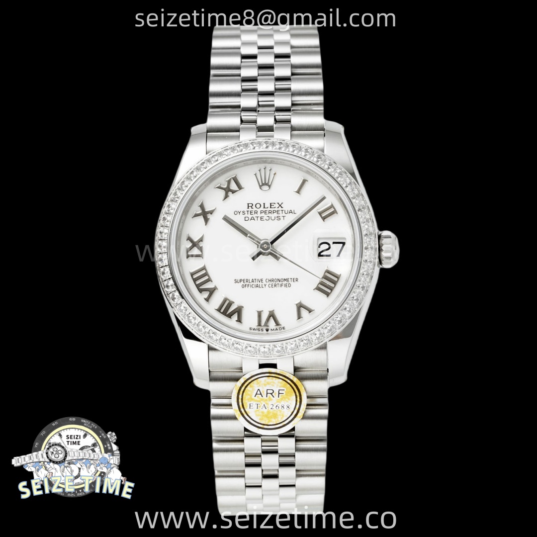 DateJust 31 SS ARF 1:1 Best Edition White Roman Dial Diamonds Bezel on Jubilee Bracelet ETA2688