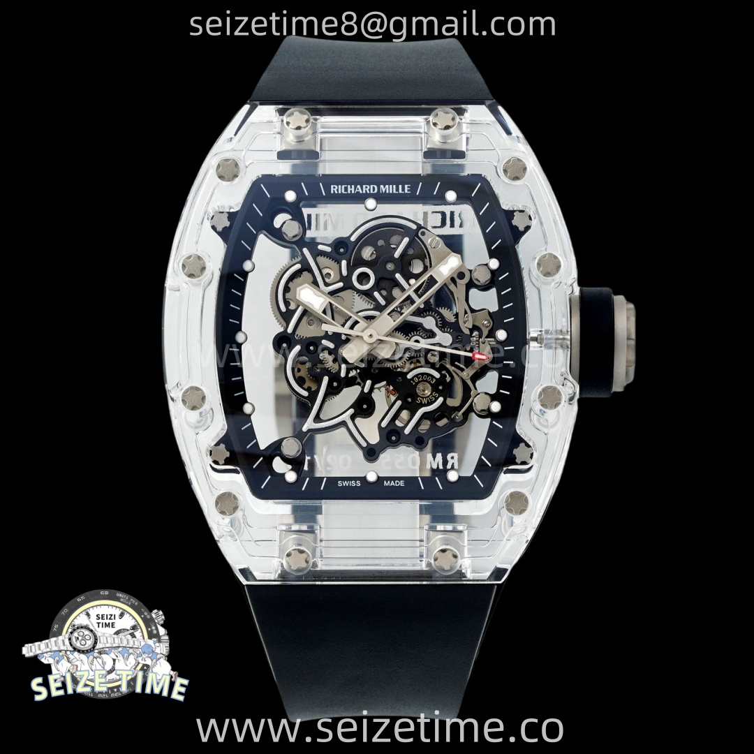 RM055 Crystal SONIC Best Edition Black Inner Bezel Gray Crown on Black Rubber Strap RMUL2 Super Clone