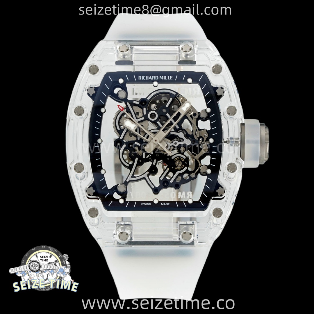RM055 Crystal SONIC Best Edition Black Inner Bezel Gray Crown on Transparent Rubber Strap RMUL2 Super Clone