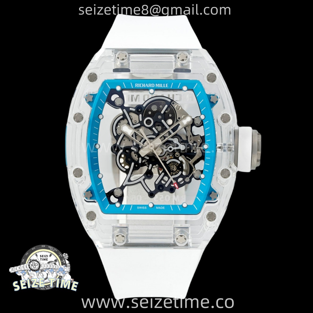 RM055 Crystal SONIC Best Edition Blue Inner Bezel White Crown on White Rubber Strap RMUL2 Super Clone