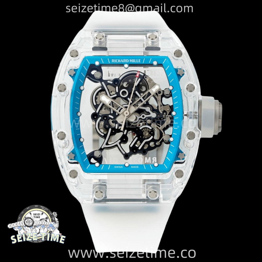 RM055 Crystal SONIC Best Edition Blue Inner Bezel Gray Crown on Transparent Rubber Strap RMUL2 Super Clone