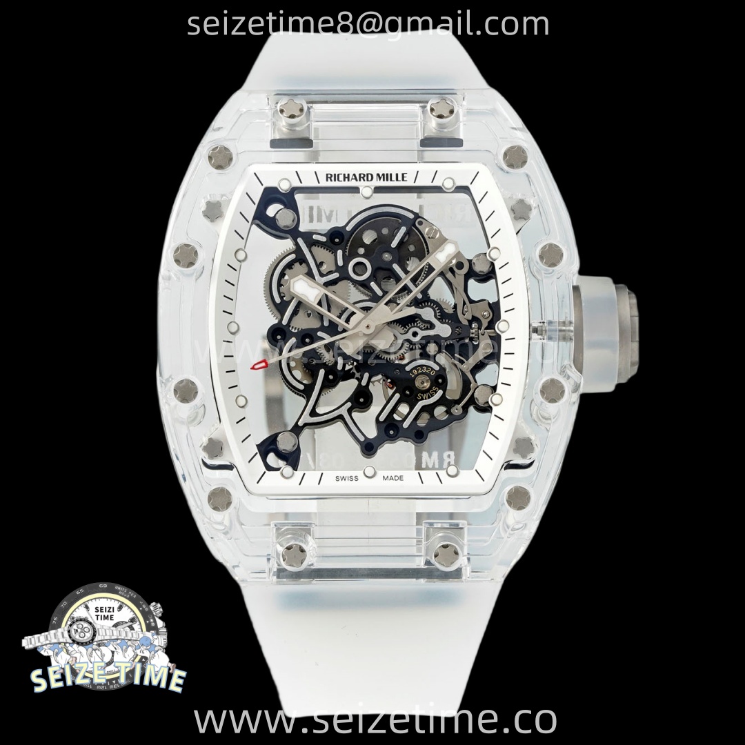 RM055 Crystal SONIC Best Edition White Inner Bezel Gray Crown on Transparent Rubber Strap RMUL2 Super Clone