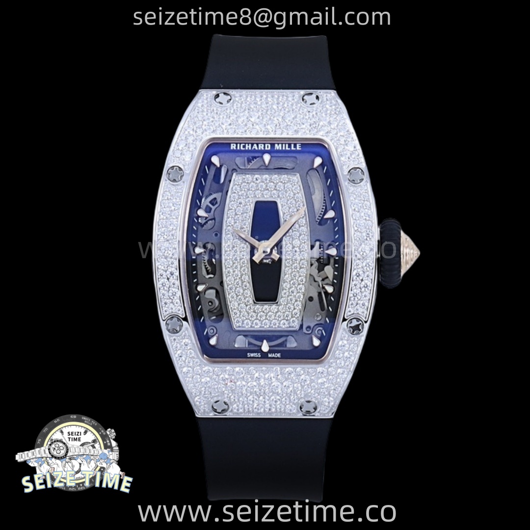 RM07 Ladies Snow Diamonds SS ZF 1:1 Best Edition Black Dial on Black Rubber Strap CRMA2 Clone