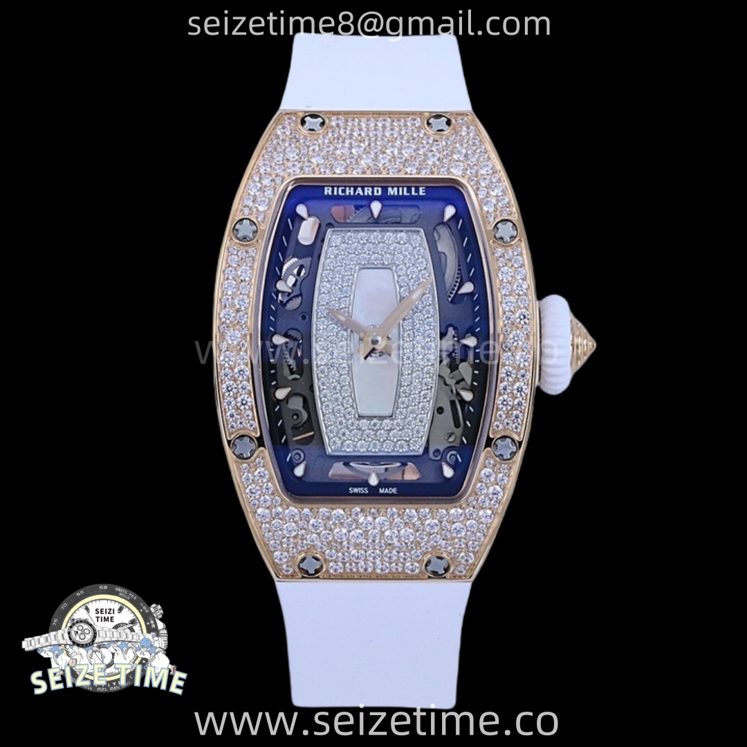 RM07 Ladies Snow Diamonds RG ZF 1:1 Best Edition White Dial on White Rubber Strap CRMA2 Clone